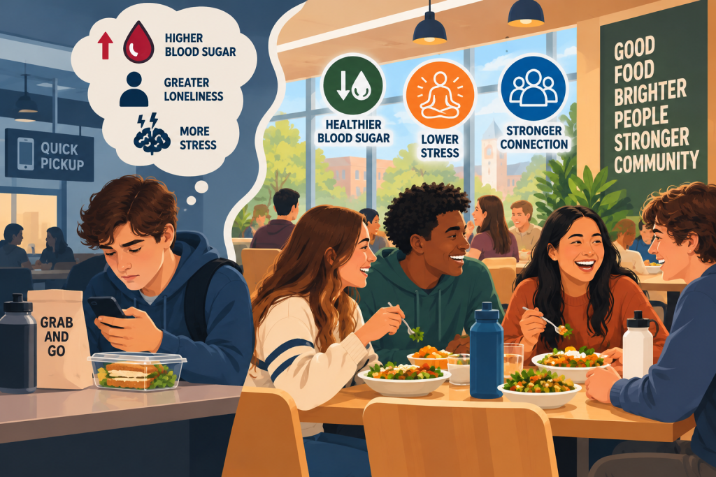 Could the person sitting across from you at dinner influence more than just your college experience? Recent research suggests that eating with others may have measurable physiological benefits, while separate findings link eating alone, particularly at dinner, with greater loneliness among college students. David explores what these discoveries mean for campus dining and challenges institutions to consider whether the growing focus on convenience is coming at the expense of meaningful human connection. After all, dining should be about more than what is on the plate. It should also be about who is at the table.